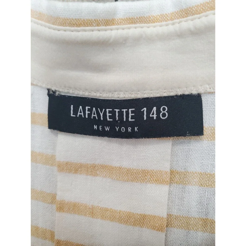 Lafayette 148 New York Yellow Striped Linen/Cotton Blend Button-Up Shirt Size XL - Picture 3 of 5